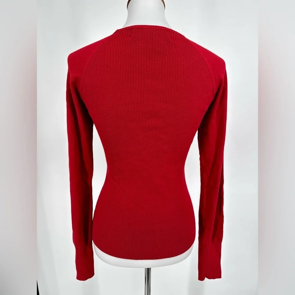 CARLISLE Vintage Red Silk Blend Ribbed Panel Fitted Hourglass Pullover Sweater